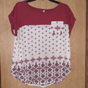 Xhilaration Rusty Floral Blouse with Front Pocket, Size L